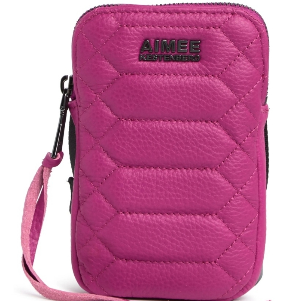 Aimee Kestenberg Capri Quilted Leather Crossbody Phone Bag in Fuschia